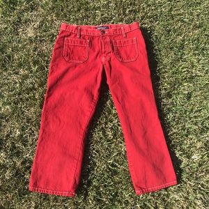 Abercrombie Red Denim Cropped Low Rise Jeans Y2K